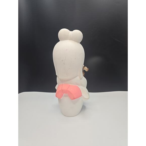 Kokeshi Doll, ceramic girl with pink flowers 7" tall - Picture 3 of 4